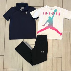 Boys Under Armour Jordan Bundle lot of 3 Athletic Shirts pants Sz M 10-12